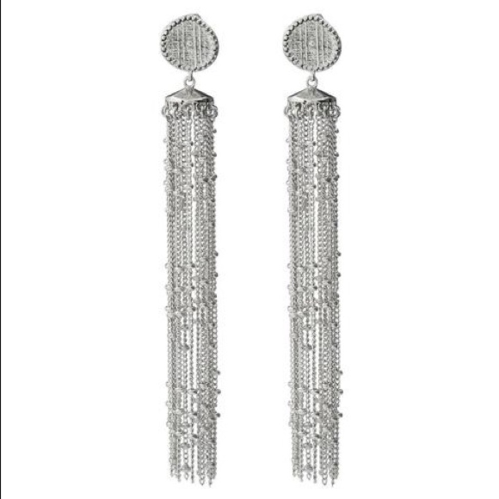 Luv AJ Pave Coin Fringe Earrings in silver